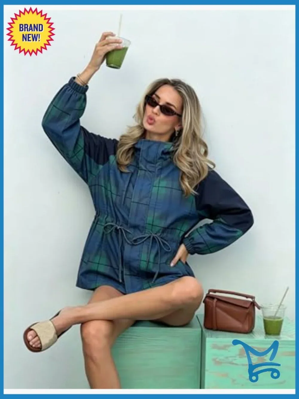 Women's Showerproof Rain Jacket with Hood Adjustable Waist Ties - Picture 3 of 7